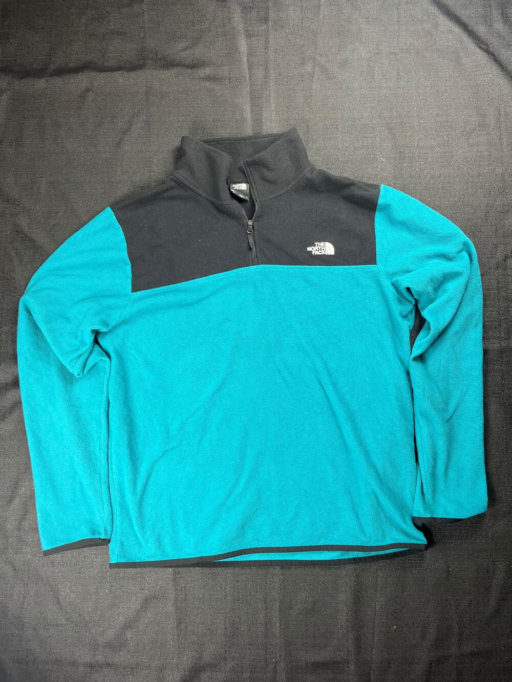 The North Face Large Quarter Zip Fleece Pullover Black Turquoise